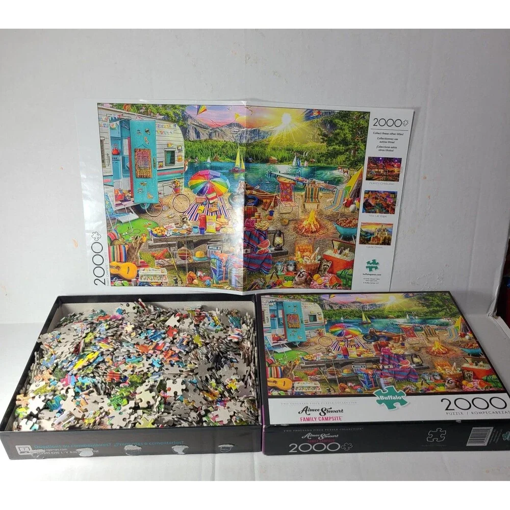 Family Campsite 2000 Piece Jigsaw Puzzle Buffalo 9200 Aimee Stewart Bonus Poster